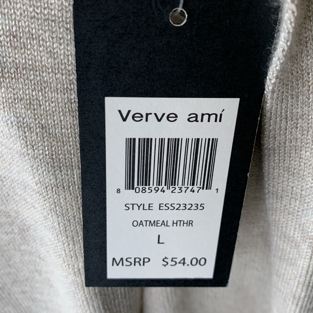 Reserved for @lasowl Verve Ami Cardigan Ruffle Hem Oatmeal Heather Large NWT - Picture 5 of 7
